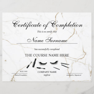 Papier Certificate of Completion Award lashes course