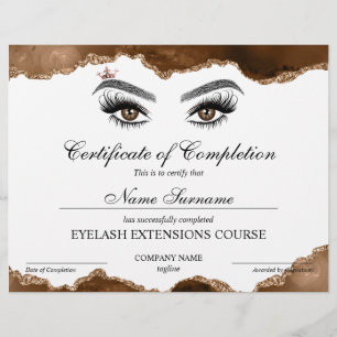 Papier Certificate of Completion Award lashes course
