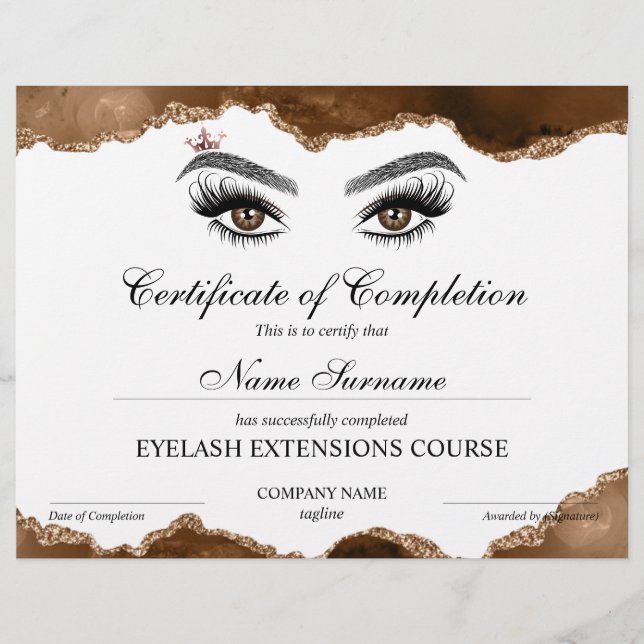 Papier Certificate of Completion Award lashes course (Devant)