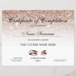 Papier Certificate of Completion Award lashes course
