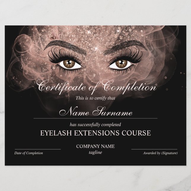 Papier Certificate of Completion Award lashes course (Devant)