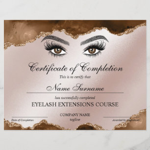 Papier Certificate of Completion Award lashes course