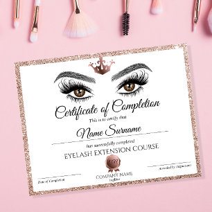 Papier Certificate of Completion Award lashes course