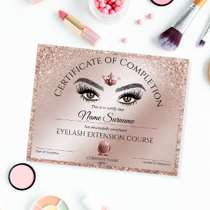Papier Certificate of Completion Award lashes course