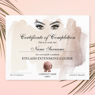Papier Certificate of Completion Award lashes course