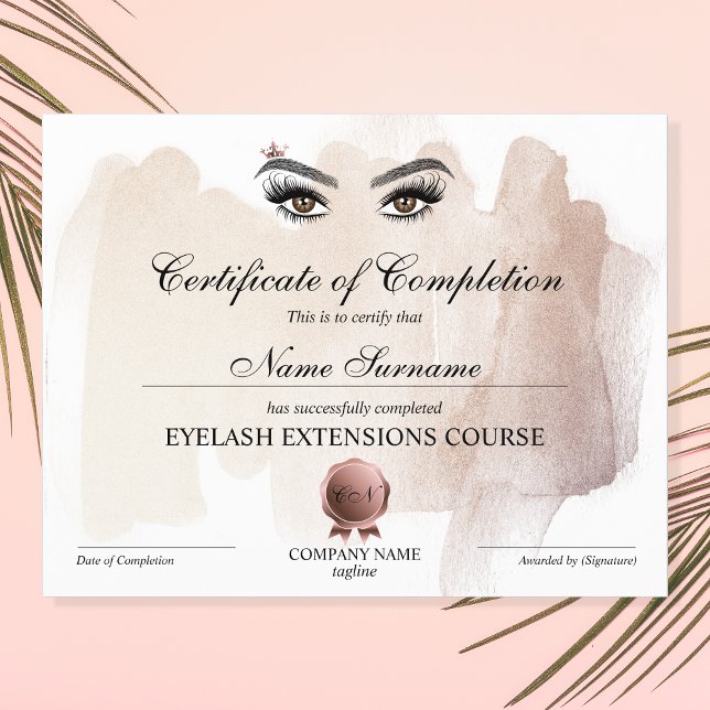 Papier Certificate of Completion Award lashes course (Créateur téléchargé)