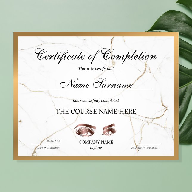 Papier Certificate of Completion Award lashes course (Créateur téléchargé)