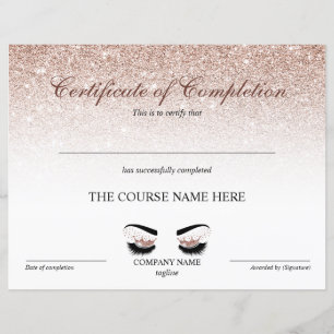 Papier Certificate of Completion Award lashes course
