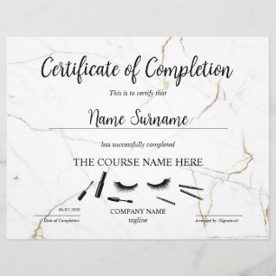 Papier Certificate of Completion Award lashes course