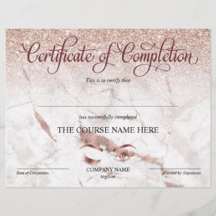 Papier Certificate of Completion Award lashes course
