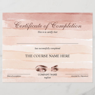 Papier Certificate of Completion Award lashes course