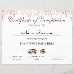 Papier Certificate of Completion Award lashes course