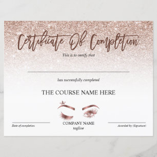 Papier Certificate of Completion Award lashes course