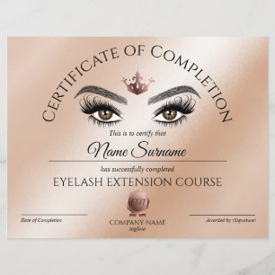 Papier Certificate of Completion Award lashes course