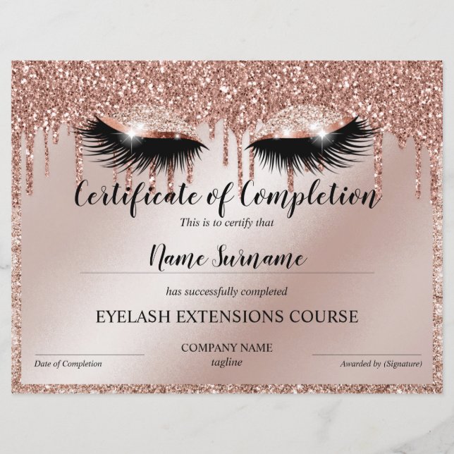 Papier Certificate of Completion Award lashes course (Devant)