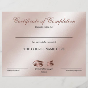 Papier Certificate of Completion Award lashes course
