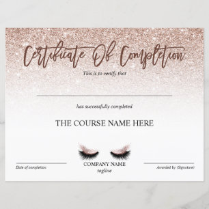 Papier Certificate of Completion Award lashes course