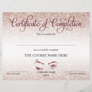Papier Certificate of Completion Award lashes course