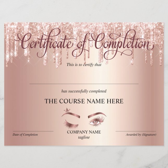 Papier Certificate of Completion Award lashes course (Devant)