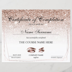 Papier Certificate of Completion Award lashes course