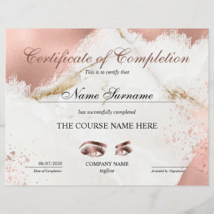 Papier Certificate of Completion Award lashes course