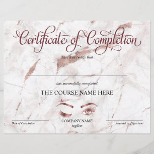 Papier Certificate of Completion Award lashes course