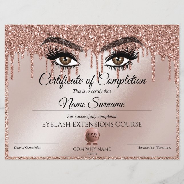 Papier Certificate of Completion Award lashes course (Devant)