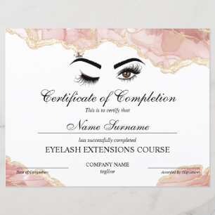 Papier Certificate of Completion Award lashes course