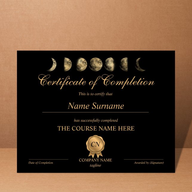 Papier Certificate of Completion Award Yoga Moon (Créateur téléchargé)