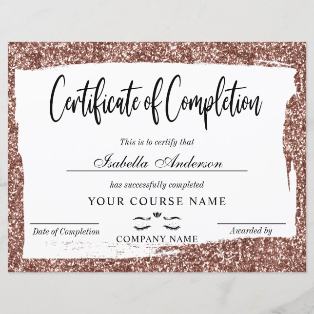 Papier Certificate Of Completion Beauty Award (Devant)