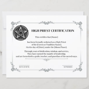 Papier Certification de prêtres élevée