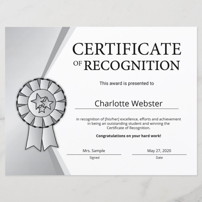 Papier Certificats de reconnaissance des étudiants Silver (Devant)