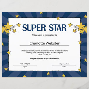 Papier Certificats de reconnaissance d'étudiant Super Sta