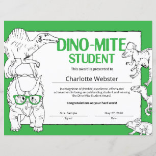 Papier Certificats de reconnaissance Dino-Mite pour étudi