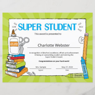 Papier Certificats de reconnaissance super étudiant