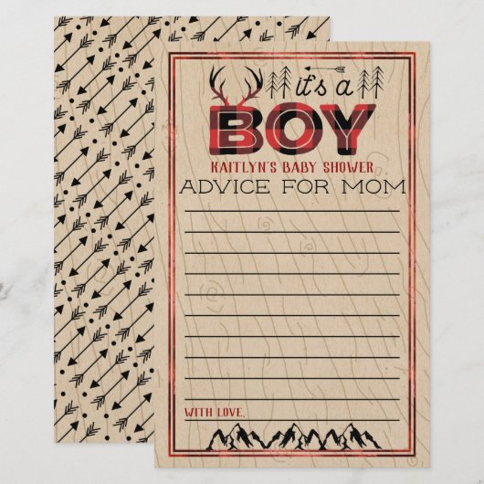 Papier C'est un garçon ! Conseils pour bébé de bûcheron à (Devant / Derrière)