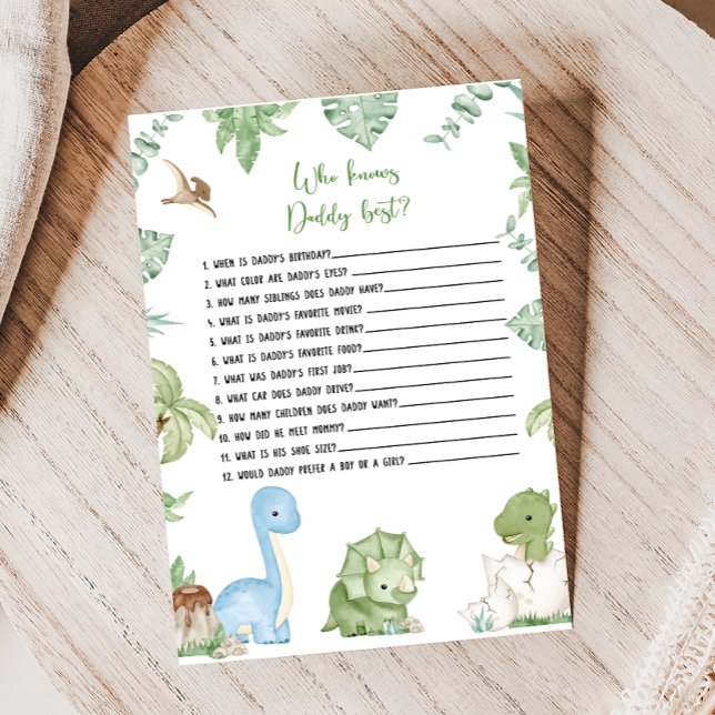 Papier C'est un garçon Dinosaur Shower Qui sait Papa Jeu (It's A Boy Dinosaur Baby Shower Game)
