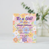 Papier c'est une fille baby shower rétro invitation flora (Debout devant)