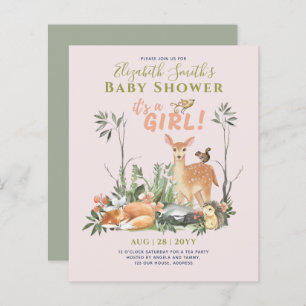 Papier C'est une FILLE ! Cute Woodland Baby Animals Douch