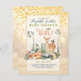 Papier C'est une FILLE ! Cute Woodland Baby Animals Douch