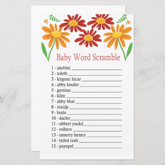 Papier Chamomile Bébé mot scramble jeu (Devant / Derrière)