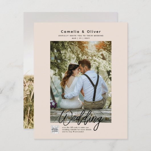 Papier Champagne Blush PHOTO Faire-part de mariage QR Cod (Devant / Derrière)