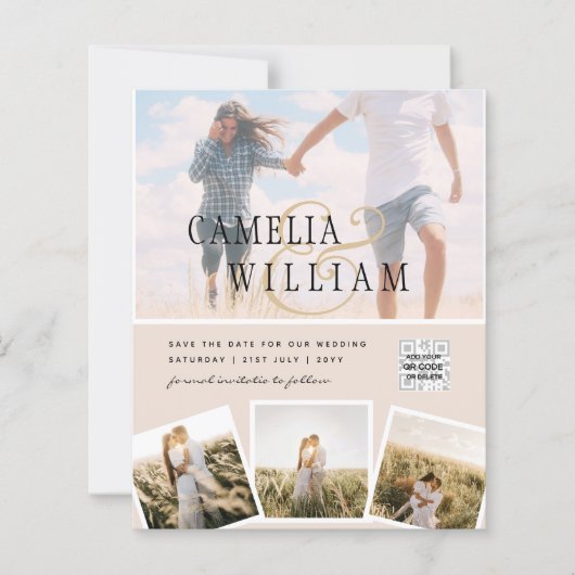 Papier Champagne Blush PHOTO Faire-part de mariage QR Cod (Devant)