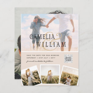 Papier Champagne Blush PHOTO Faire-part de mariage QR Cod