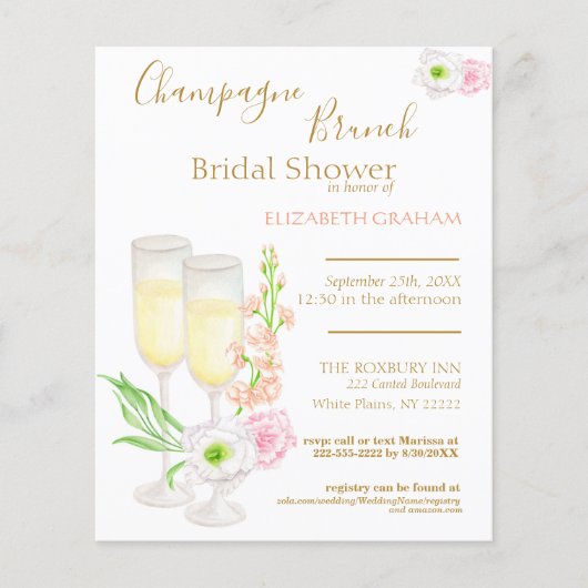 Papier Champagne Brunch Bridal Douche Budget d'invitation (Devant)
