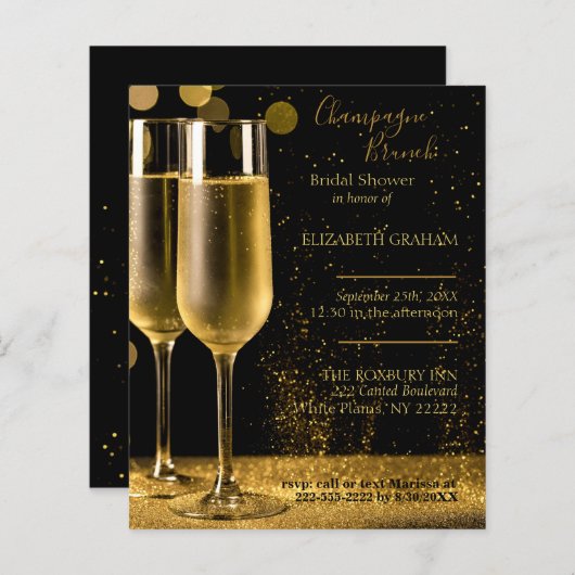 Papier Champagne Brunch Bridal Shower Invitation Budget (Devant / Derrière)