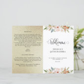 Papier Champagne Gold et Pink Floral Quinceanera Programm (Debout devant)