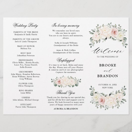 Papier Champagne Ivory Blush Rose Floral Wedding Programm (Devant)