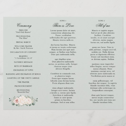 Papier Champagne Ivory Blush Rose Floral Wedding Programm (Dos)