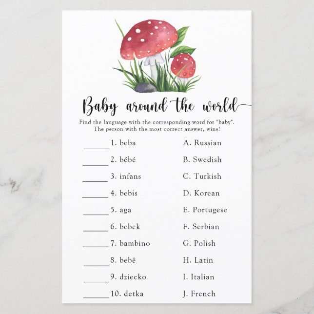Papier Champignons Bébé autour du monde jeu (Devant)